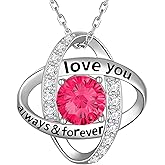 Aurora Tears Birthstone Love Knot Pendant Necklace - 925 Sterling Silver Firework-Cut Cubic Zirconia Love You Forever Necklace Anniversary Birthday Jewelry Gift for Women Wife Mom Daughter