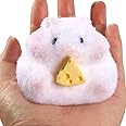 Big Size Adorable Handmade Flocked Squishy Hamster with Cheese, Hamster Squihsy Fun Squeeze Fidget Toy for Teens Adults ADHD, Perfect for Stress Relief, Decoration,or Gift (white hamster)