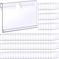 Tatuo 200 Pcs Plastic Wire Shelf Label Holders 2. 36" l x 1. 65" H, Clear Reusable Price Tags Display Shelf for Pantry Retail Supermarket Bins Clip on Price Labels Signs for Card Shop Market Basket