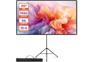 VEVOR Projector Screen with Stand, 80 Inch 160° Wide Angle Indoor Outdoor Projection Screen, 16:9 4K HD Wrinkleless Portable 