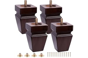 TEXPHW Square Wood Furniture Legs Set of 4 - Wooden Replacement Feet for Couch, Bed, Bench, Dresser, Rubber Wood Parts for Table, Sofa, Wooden Legs Chairs Complete with Installation Hardware (Brown, 4 inch)