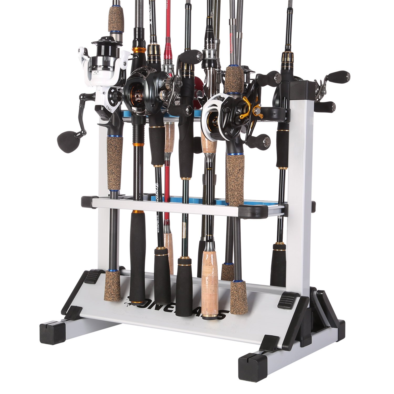 One Bass Fishing Rod Rack Metal Aluminum Alloy Fishing Rod Holder Portable Rod Organizer for All Type Fishing Pole, Hold Up to 12 Rods