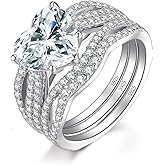 JewelryPalace Love Heart 3ct Cubic Zirconia Solitaire Engagement Rings for Women, 925 Sterling Silver Promise Ring for her, Simulated Diamond Twisted Anniversary Wedding Ring Band Enhancer Bridal Sets