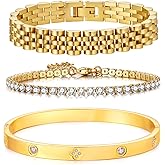 MVCOLEDY 18K Gold Plated Bangle Bracelet Set for women,Cubic Zirconia Classic Stainless Steel Adjustable CZ Gold Tennis Love Bracelets Stack for women