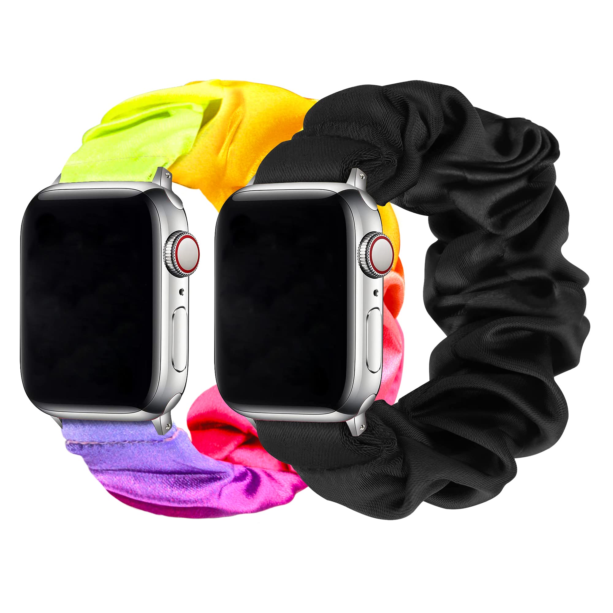 Meideli 2 Pack Pattern Printed Fabric Wristband Compatible with Apple Watch Strap, Scrunchie Elastic Strap for Apple iWatch Series 10 9 8 7 6 5 4 SE