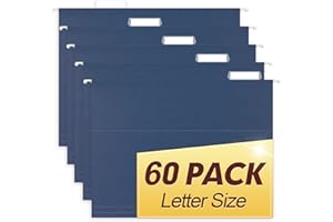 HERKKA Hanging File Folders, 60 Pack Reinforced Letter Size Hanging Folders, Designed for Bulky Files, Filing Cabinet, 1/5-Cut Adjustable Tabs (Blue)