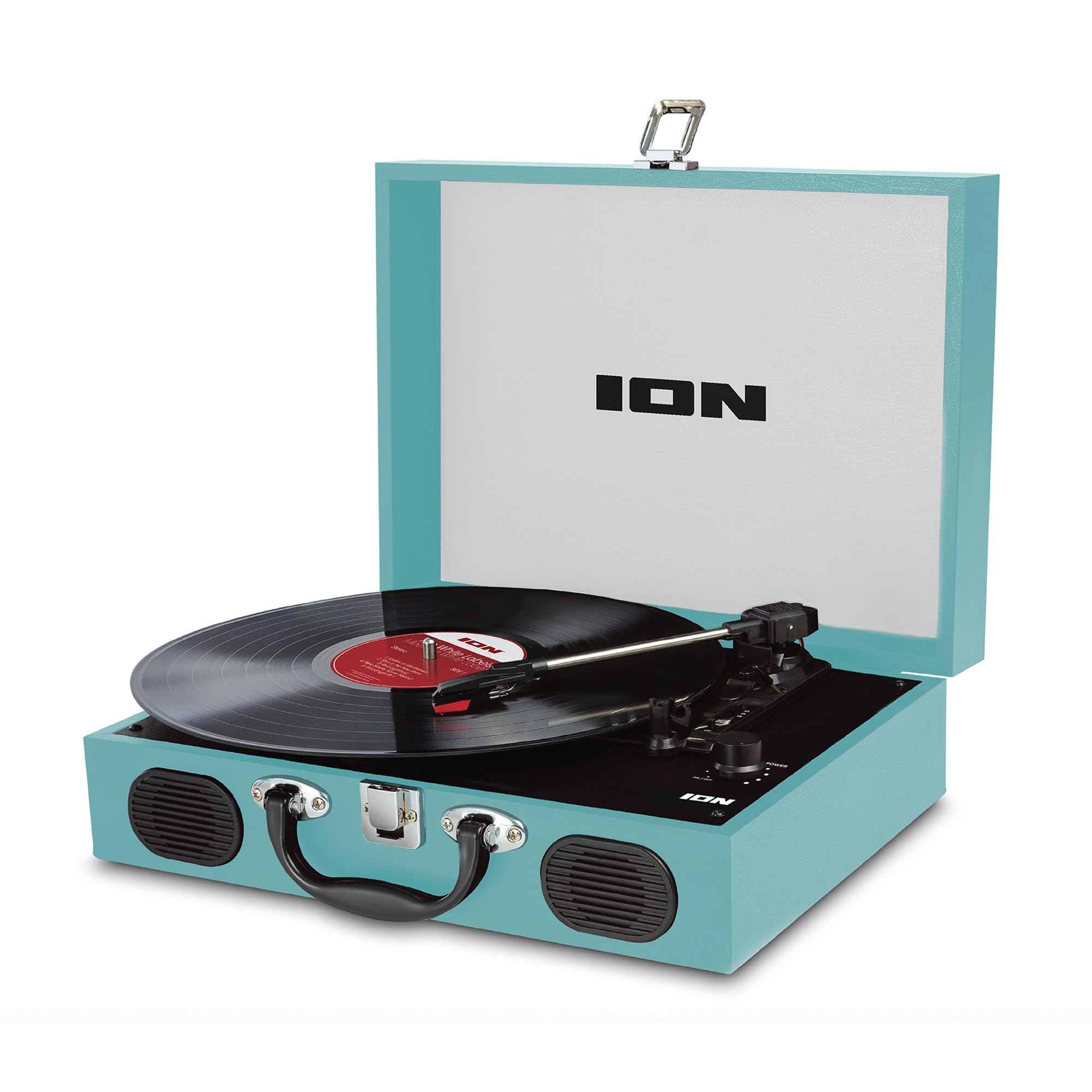 ION Audio ポータブルレコードプレーヤー スーツケース型 スピーカー内蔵持ち運び 電池でも稼働 Vinyl Transport 水色商品画像