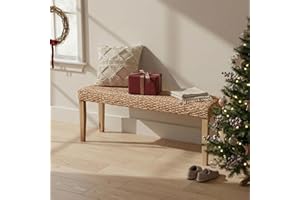 AV CONNECT Indoor Bench Wicker for Entryway Bench, Wood Bench for Living Room Dining Bench or End of Bed Bench, 47" Boho Bench with Solid Wood Acacia & Natural Woven Seat, Rustic Farmhouse Rattan Hallway Bench