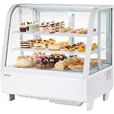 VEVOR Refrigerated Display Case, 3.5 Cu.Ft./100L Countertop Pastry Display Case, 2-Tier Commercial Cake Refrigerator with LED Lighting, TURBO Cooling, Frost-Free Air-Cooling, for Bakery, Dessert Shop