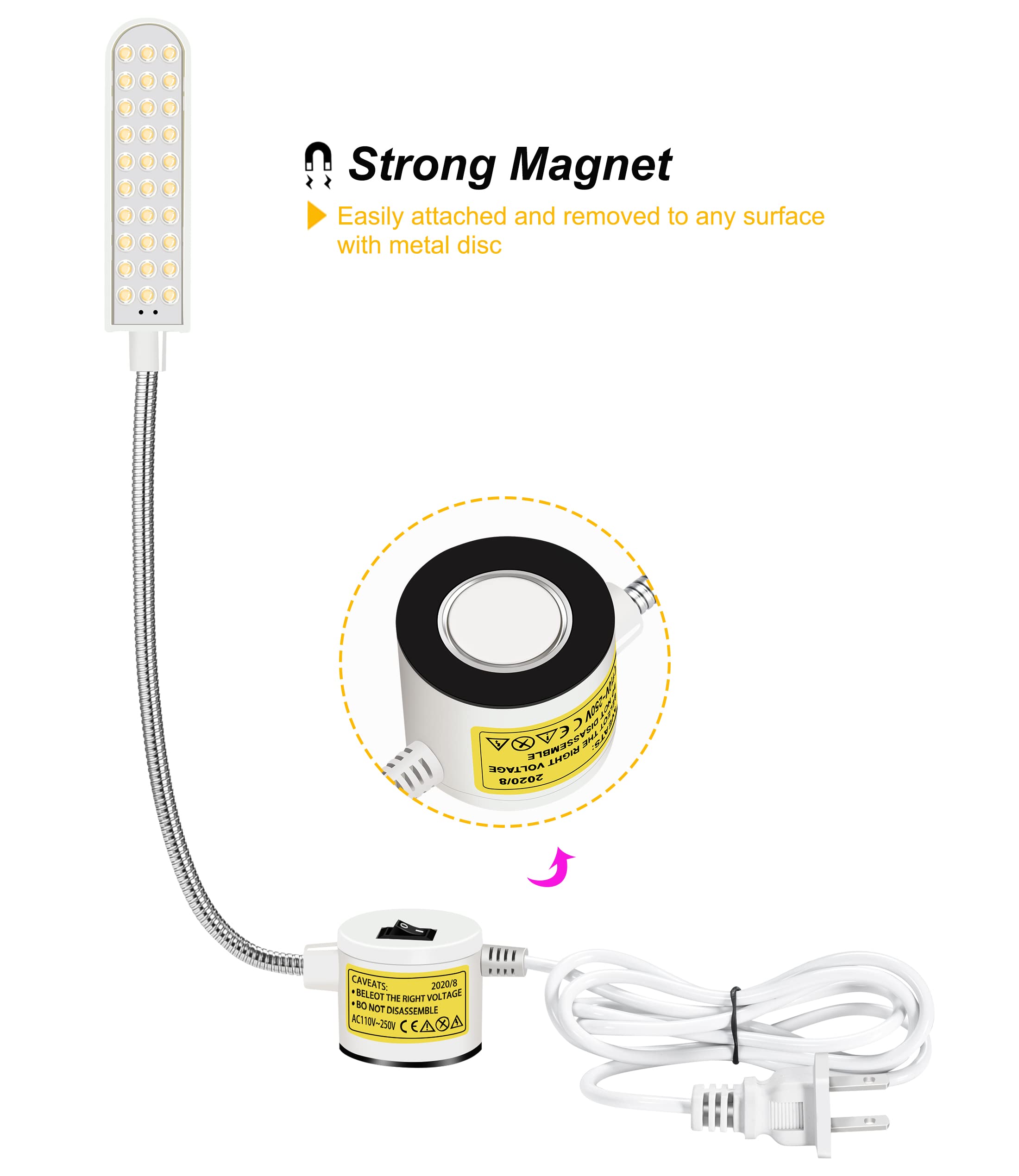 Sewing Machine Light LED Flexible Gooseneck Work Lamp with Magnetic Mount Base for Workbench Lathe Drill Press