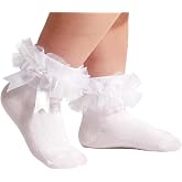 Zando Toddler Ruffle Socks for Girls 1-10 Years Frilly Lace Tutu Socks | Fluffy Ruffles with Bow, Soft Cotton, Stretch, Perfect for Birthday Easter Pageant Princess Photos Casual Church Dress Outfit