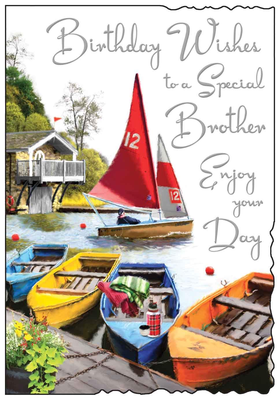 Birthday Card - Brother - Sail Boat and Rowing Boats