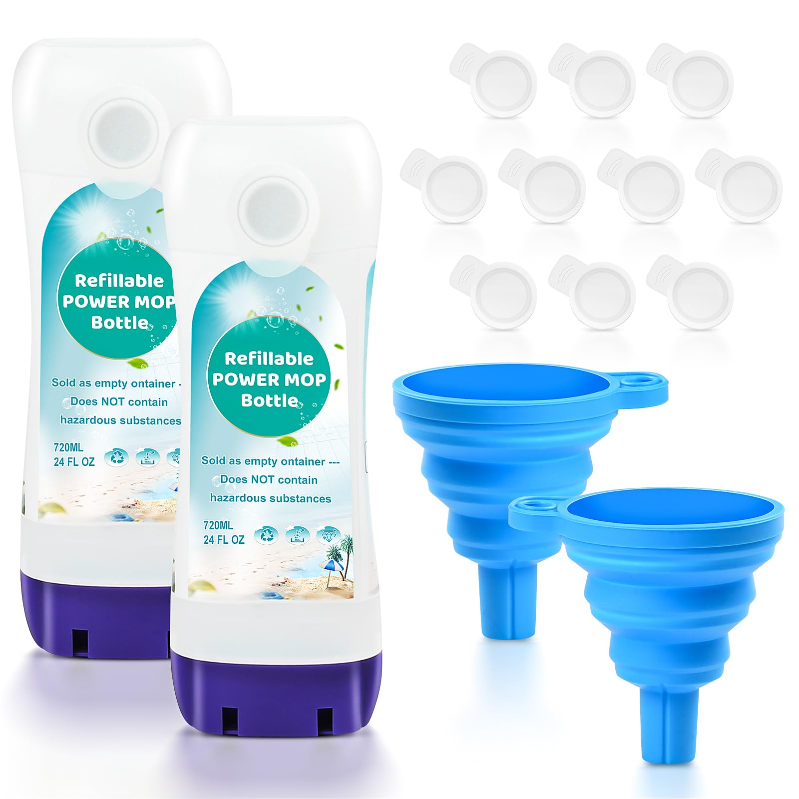 Photo 1 of ?Bisenkud 2 Pack Refillable Bottle for Swiffer Power Mop, 720ML / 24 FL.OZ Reusable Solution Container, Leak-Resistant Lock, Use Any Liquid Cleaner?