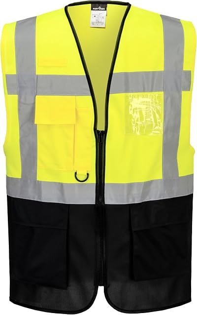 Portwest Warsaw Hi-Vis Contrast Executive Sleeveless Safety Vest L Yellow Navy