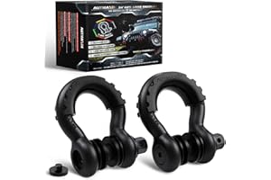 AUTMAXIN D Ring Shackles 3/4" Shackle (2 Pack) - 58,000Ibs Break Strength with 7/8" Anti-Loose Security Pin, Shackle Isolator Washer Kits for Tow Strap Winch Off-Road Vehicle Recovery, Frosted Black