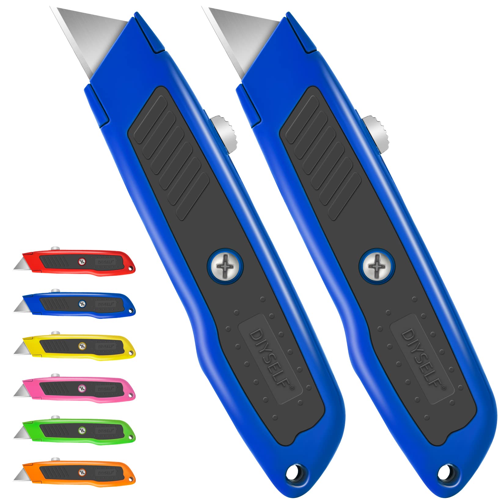 Photo 1 of **Only One** DIYSELF 2 Pack Box Cutter, Heavy Duty Utility Knife for Construction, Carpet, Cardboard, Retractable Aluminum Box Knife, Razor Blade Opener (Blue)