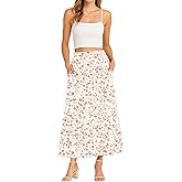 KUOTAI Womens High Waisted Maxi Skirt with Pockets A-Line Elastic Waist Casual Soft Skirts