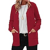 QUEZHU Women's Cable-Knit Cardigan Sweater V-Neck Winter Warm Cardigans