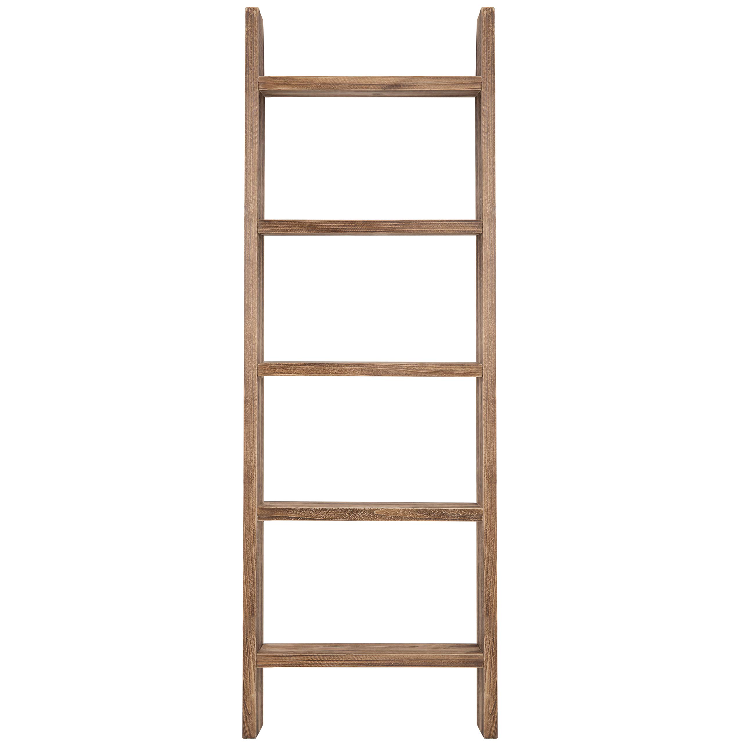 MyGift Wall-Leaning Dark Brown Wood Towel Ladder Rack