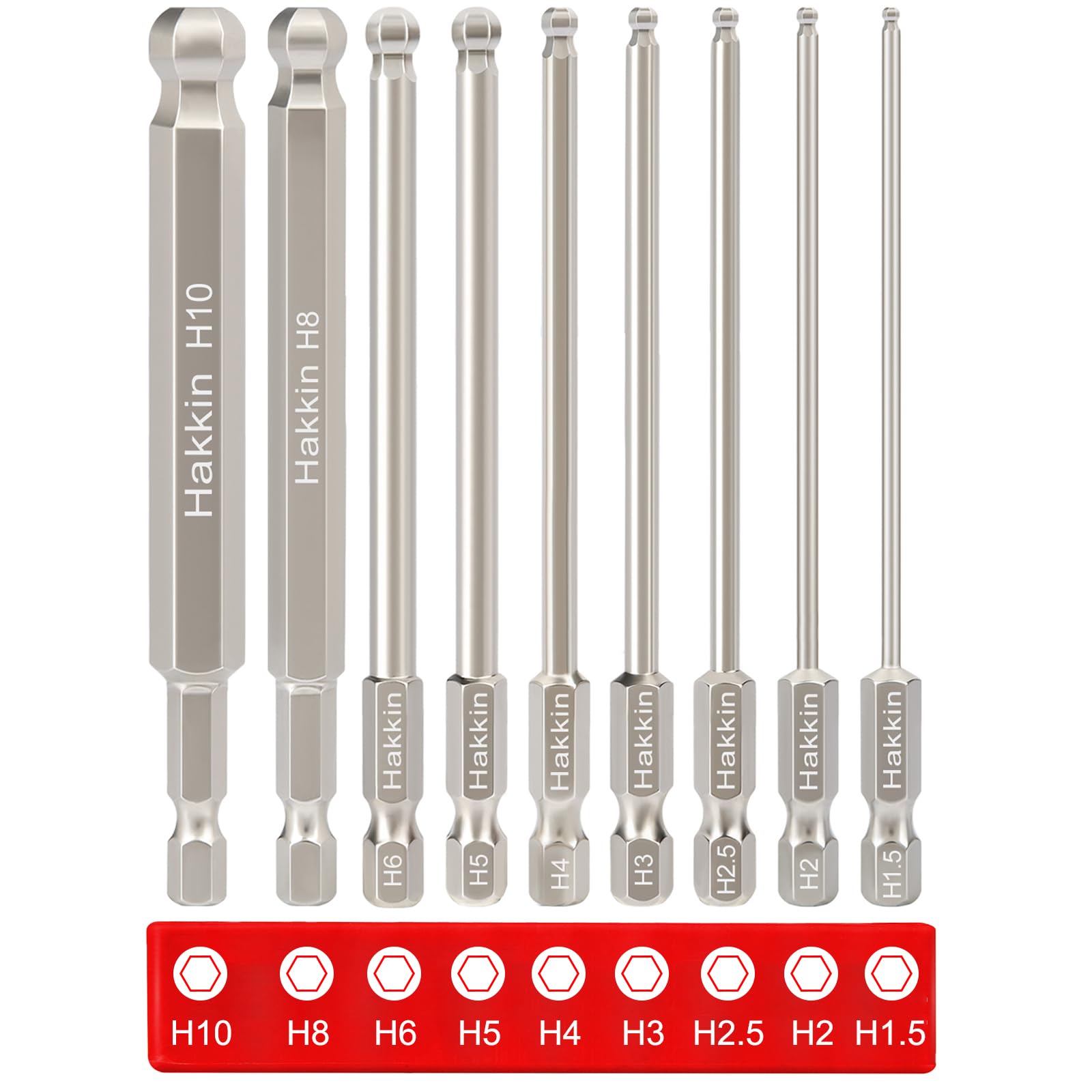 Hakkin 9-Piece 100 mm Ball Head Screwdriver Set with 1.5/2/2.5/3/4/5/6/8/10 mm Hexagonal Magnetic Hex Bit Set