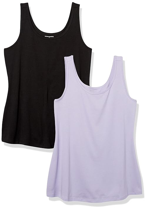 Amazon Essentials Women's Plus Size Tank Top, Pack of 2, Black/Lavender, 5X