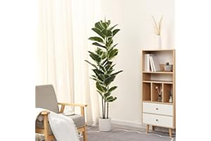 FLOWORLD Artificial Rubber Tree Plant 5ft Tall Faux Ficus Tree Potted Fake Tropical Plants Decorative House Plants Large Floor Plants Artificial Trees for Home Office Store Room Decor