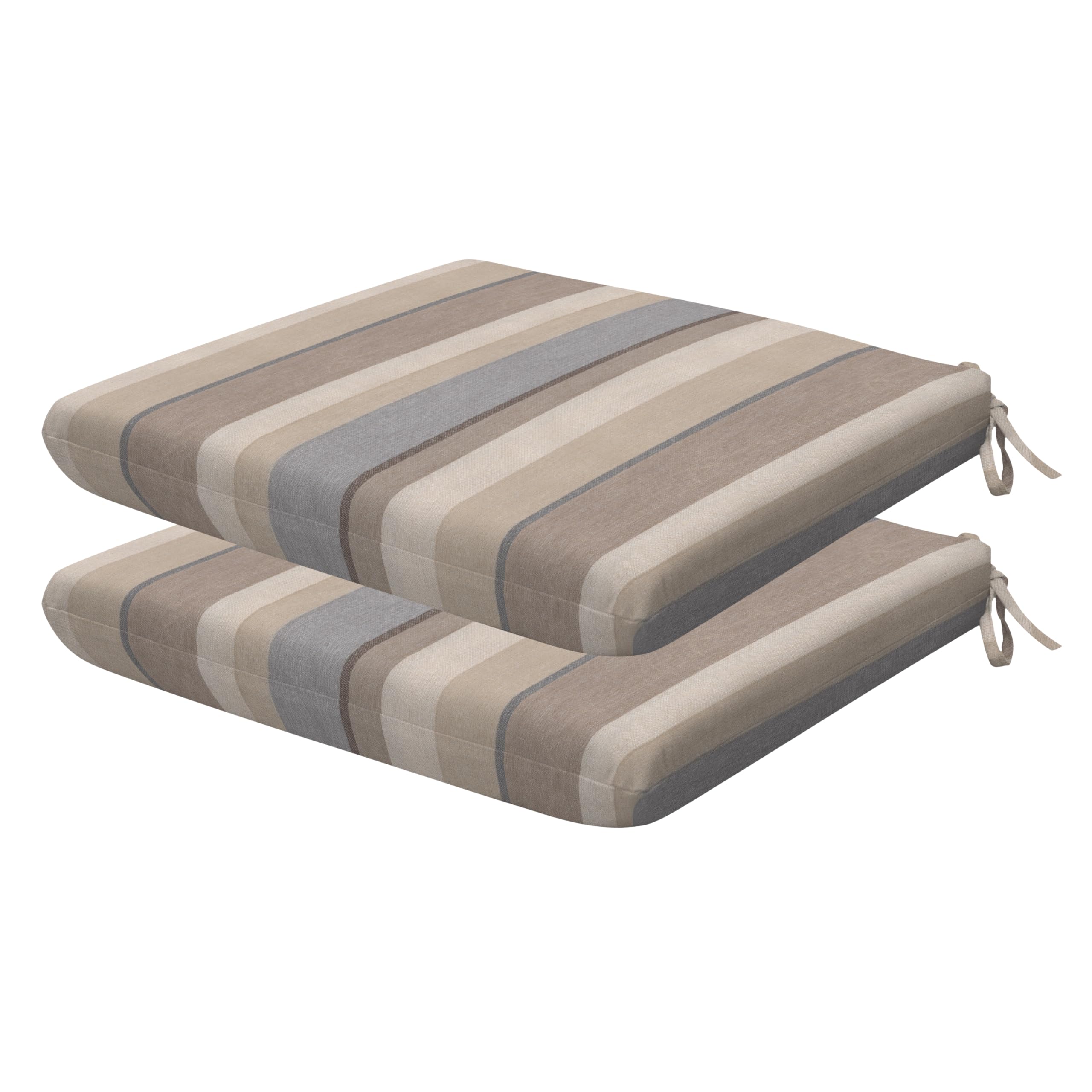 Honeycomb Outdoor Set of 2 Seat Pads, 18 x 17.5, Stripe Taupe Universal Chair Cushions for Patio Furniture Image Honeycomb Outdoor Set of 2 Seat Pads, 18 x 17.5, Stripe Taupe Universal Chair Cushions for Patio Furniture Image