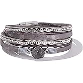 FANCY SHINY Boho Wrap Bracelets Leather Cuff Bracelet Bohemian Jewelry Resin Stone Leather Necklace with Clasp for Women