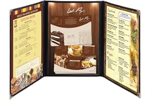 30 Pack of WeChef Menu Cover Triple Fold 6 View Double Stitch Trim Fits 8.5X14 Paper Transparent Cafe Restaurant Black