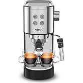 KRUPS 15-Bar Espresso Machine with Milk Frother and Cup Warmer | Fast thermoblock heating, 2-cup capacity, Rich crema extraction, Steam wand for cappuccino and latte, Removable drip tray