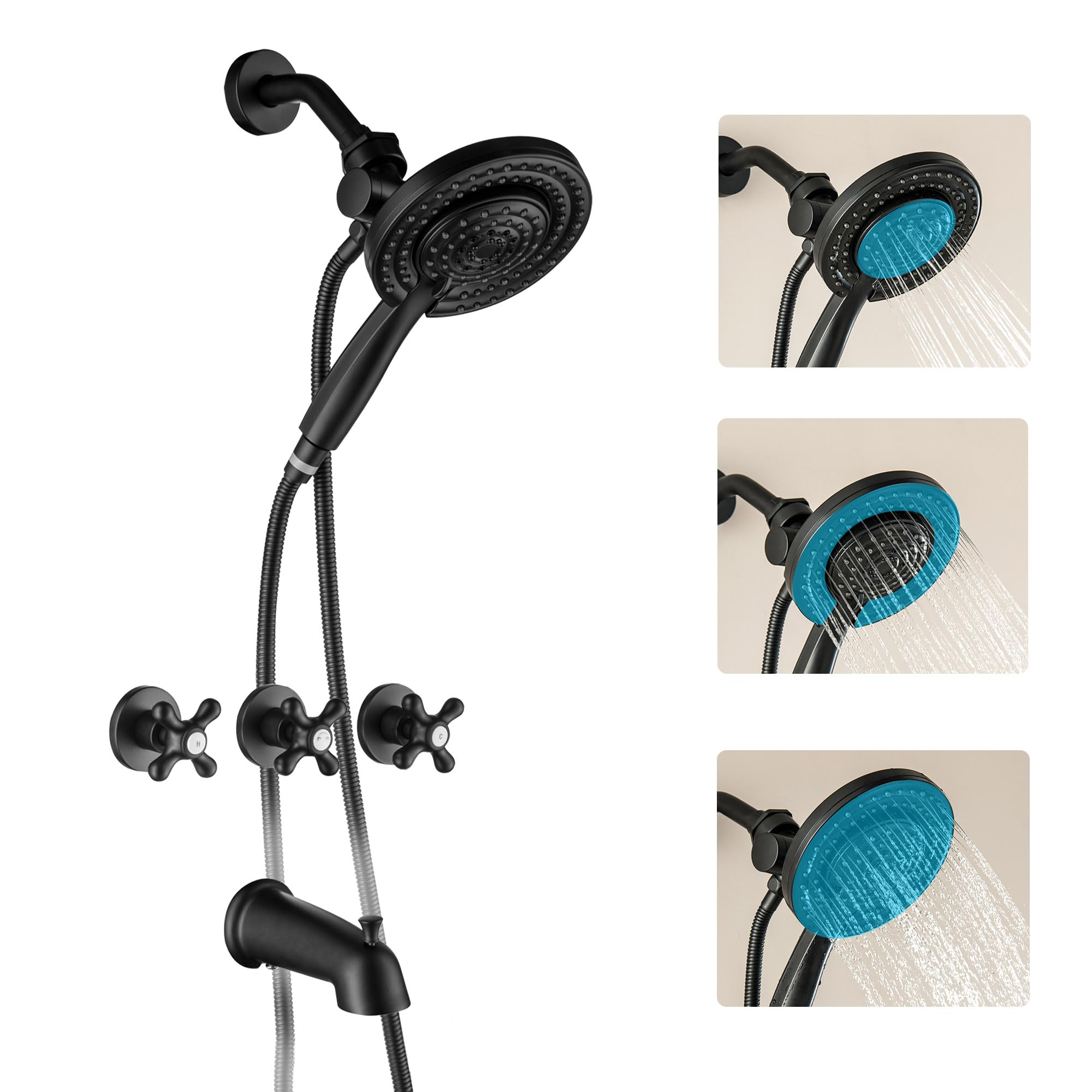 Photo 1 of BEIYI 3 Handles Tub and Shower Faucet Set Matte Black 2-in-1 Dual Shower Bathtub Shower Faucets Combo Three Knod Tub and Shower Trim Kit Shower System Complete