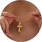 Partm Gold Cross Necklace for Women 14K Plated Dainty Pendant Cross Chain Faith Crucifix Choker Baptism Necklace for Women Trendy Religious Jewelry Hypoallergenic