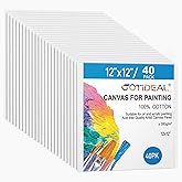 Gotideal Canvas Boards for Painting, 40pcs 12x12 Primed Canvas for Painting, Bulk Painting Canvas for Kids and Adults, White Blank Canvas Panels for Acrylic, Oil, Pour Art Supplies