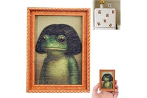 Funny Frog Fridge Magnet, Vintage Frog Art Magnet with Bob Haircut - Cute Wooden Oil Paint Toad Decor for Refrigerator, Locke