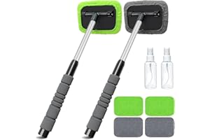 X XINDELL Windshield Glass Cleaning Tools, Microfiber Cloth Car Cleaning Tool with Extendable Handle and Reusable Cloth Auto Interior Accessories Glass Cleaner (2pack,Extendable)