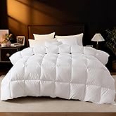 DROVAN Goose Feather Down Fiber Comforter King Size - 100% Cotton Duvet Insert with 8 Corner Loops - Luxurious All-Season Hotel Collection, 106x90 Inch