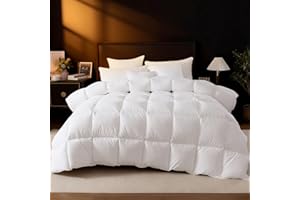 DROVAN Goose Feather Down Fiber Comforter Queen Size - 100% Cotton Duvet Insert with 8 Corner Loops - Luxurious All-Season Hotel Collection, 90x90 Inch