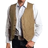 Hi-Tie Men's Suede Leather Vest Western Cowboy Vest Slim Fit Sleeveless V Neck Waistcoat Casual
