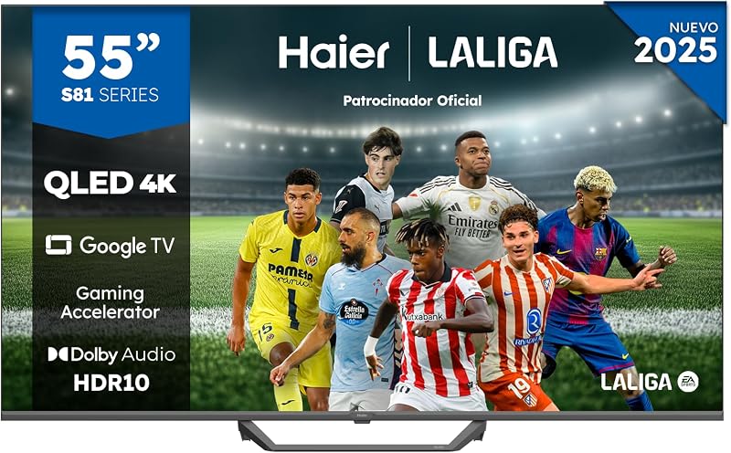 QLED 4K UHD H55S81FUX - 55", Smart TV, Google TV, Dolby Audio, HDR 10, Smart Remote Control, Google Assistant, Bluetooth 5.1, 120Hz Gaming, USB 2.0, DBX TV, HDMI 2.1 x 4, Sin Marcos, 2025