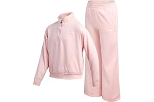 New Balance Active Girls Pants Set - 2 Piece Fleece Athletic Quarter Zip Pullover & Girls Wide Leg Pants with Pockets (7-12)