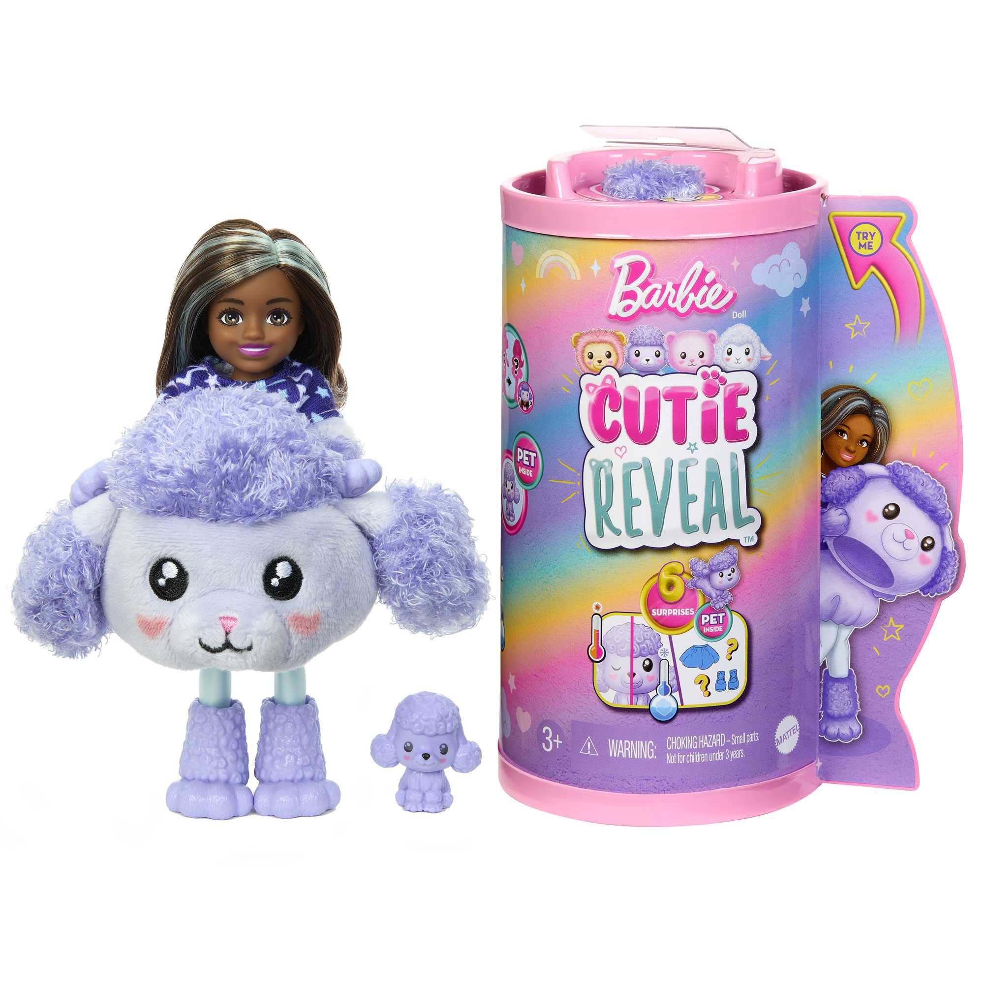 Barbie Cutie Reveal Chelsea Doll & Accessories, Poodle Plush Costume & 6 Surprises Including Color Change, Cozy Cute Tees Series, HKR20