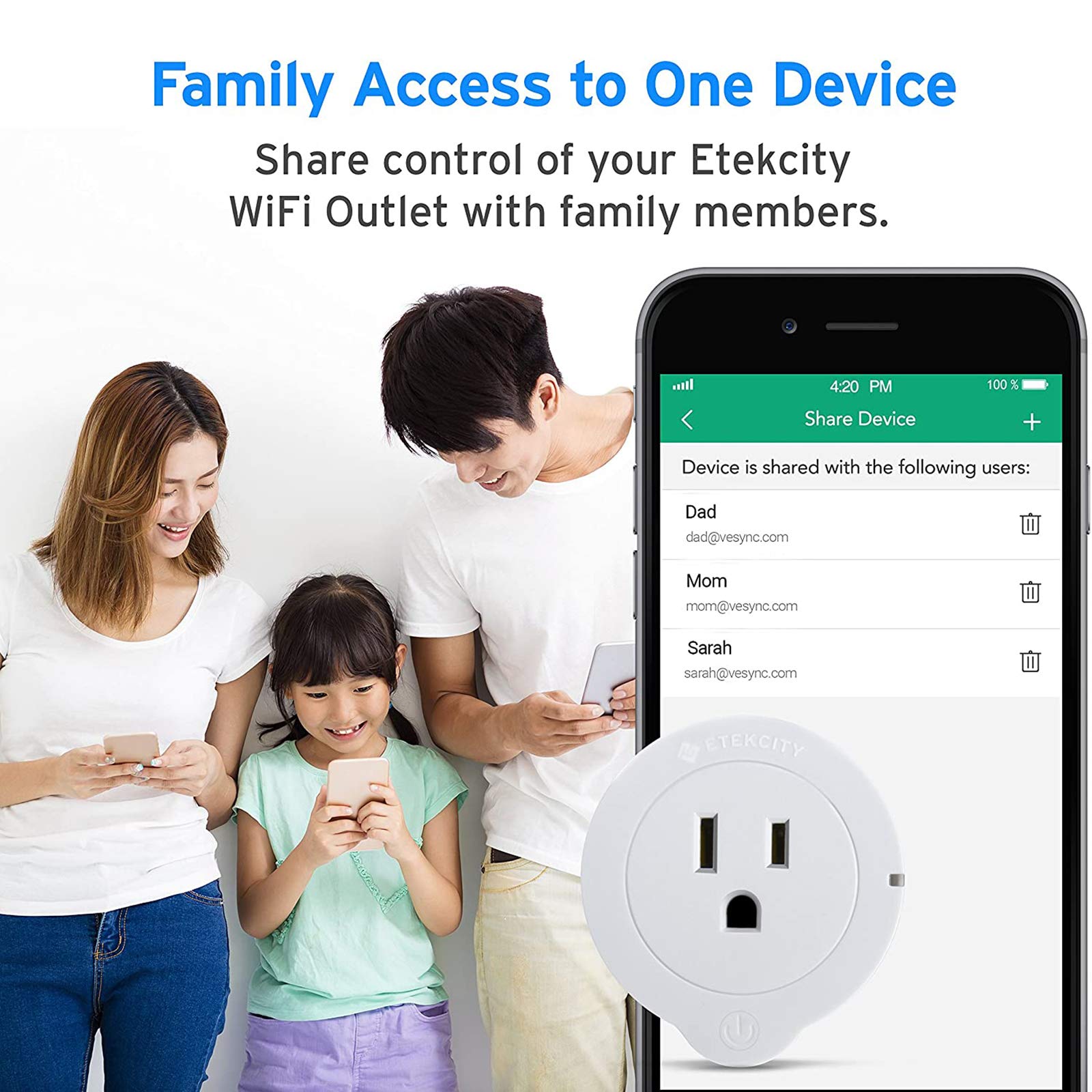 Etekcity Smart Plug, Compatible with Alexa, Google Home and IFTTT, WiFi Energy Monitoring Mini Outlet with Timer (4-Pack), No Hub Required, ETL Listed, White, 2 Years Warranty and Lifetime Support - View 4