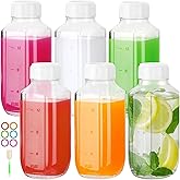 BIGIVACA 16 oz Glass Milk Bottles with Airtight Lids - 6 Pack Reusable Juicing Bottles with Capacity Marks - Square Drinking Jars Container for Juice, Coffee, Tea, Water