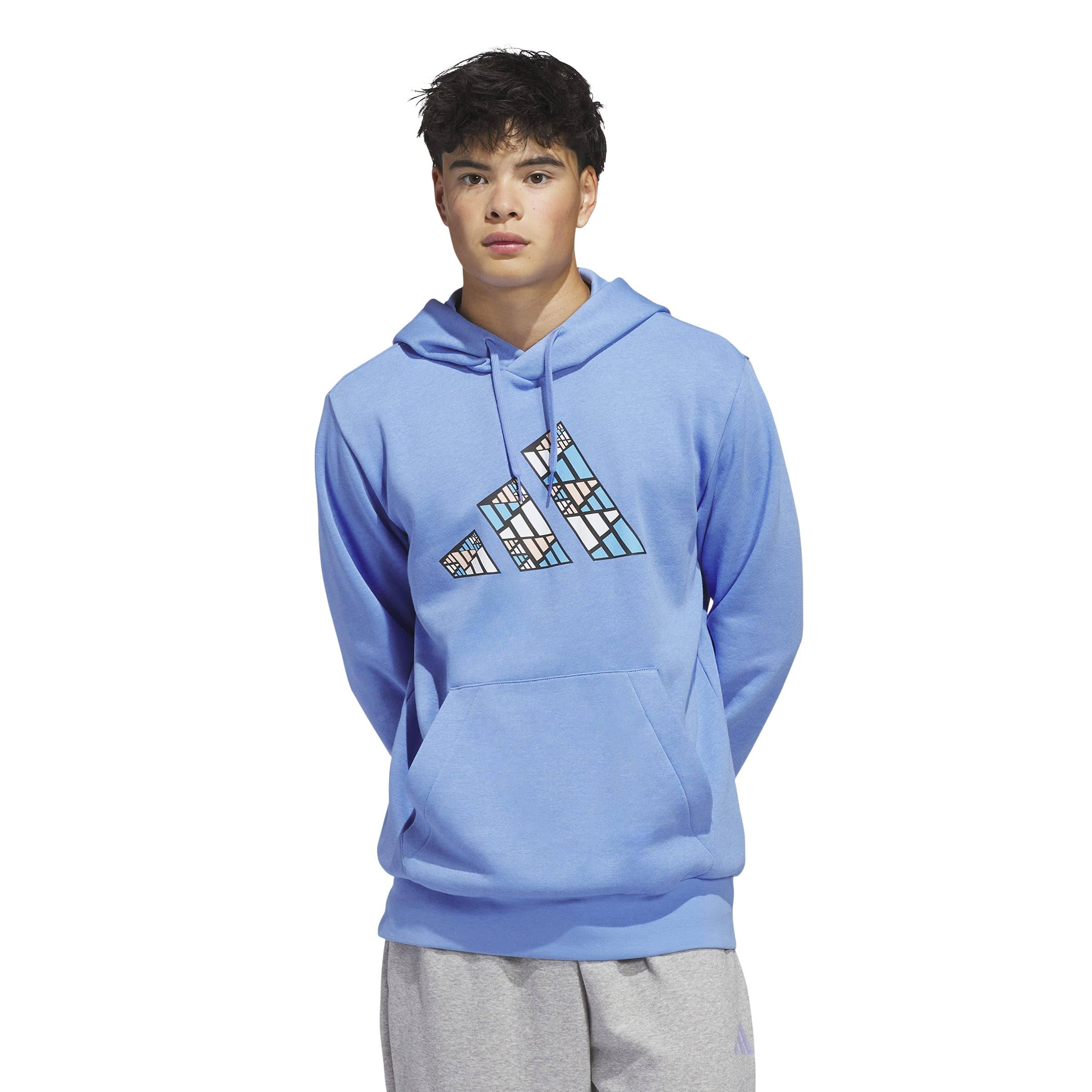 adidas Men's Big Logo Graphic Hoodie, Blue Fusion, Small/Tall Image
