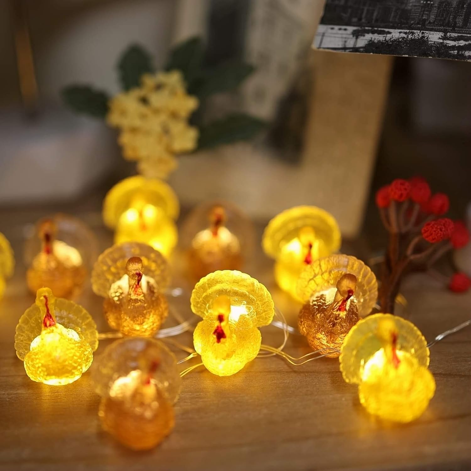 String Lights - Decorative Fairy Mini Turkey String Lights Autumn Garland Cute Novelty Fall Lights 20 LEDs 8ft Battery Operated for Thanksgiving Centerpiece Decoration Bedroom Wedding Birthday Harvest Decor
