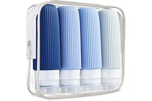 Mrsdry Travel Bottles for Toiletries, Tsa Approved 3oz Portable Travel Bottles, BPA Free Leak Proof Squeezable Silicone Travel Size Containers, Travel Accessories with Clear Toiletry Bag (4 Pack)