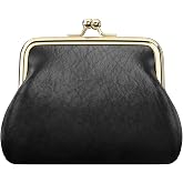 Coin Purse, Small PU Leather Change Purse, Coin Wallet with Clasp, Car Change Holder Pouch for Woman Men Kids Girls, Black
