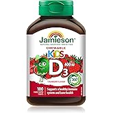 Jamieson Kids Chewable Vitamin D3 400 IU Strawberry Flavour, Supports Healthy Bone and Teeth Development, and Helps Immune He