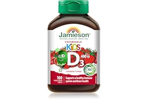 Jamieson Kids Chewable Vitamin D3 400 IU Strawberry Flavour, Supports Healthy Bone and Teeth Development, and Helps Immune He