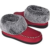 VONMAY Women's Bootie Slippers Suede Moccasin Boots Fuzzy Plush Faux Fur House Shoes Winter Warm Memory Foam Non-slip Indoor Outdoor